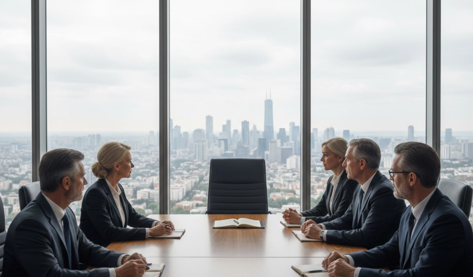 Board members observing leadership transition during executive change and strategic handover.