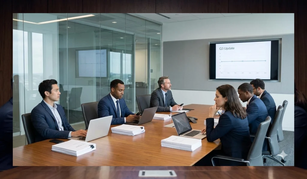 Boardroom leaders sitting in silence as critical questions disappear from governance discussions