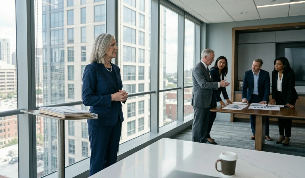 Senior executive listening attentively during a boardroom discussion with minimal speaking