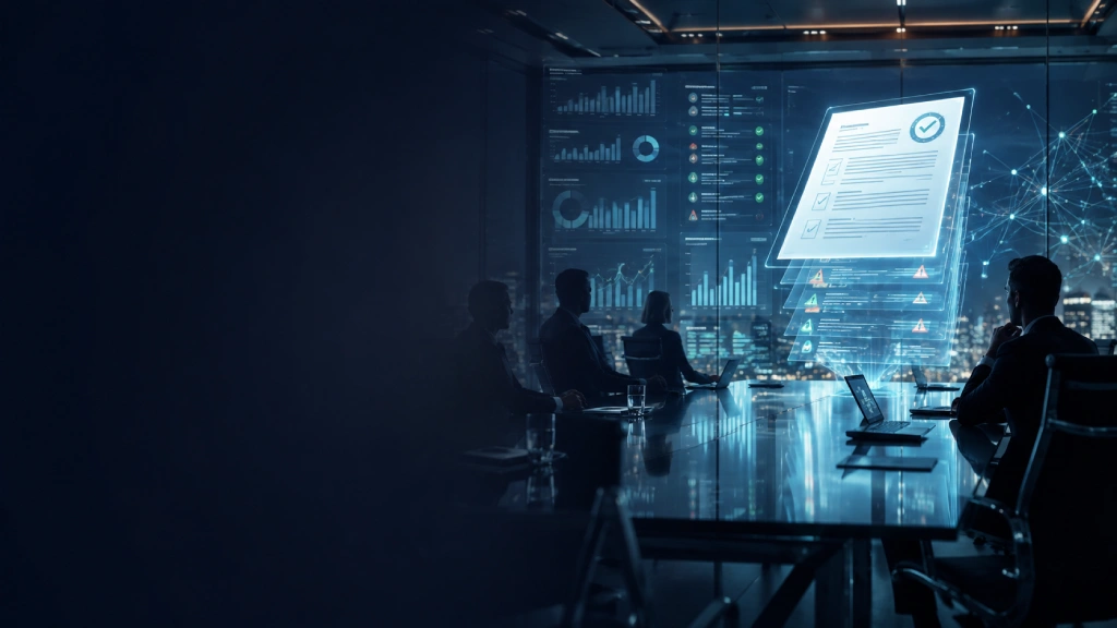 Board members reviewing AI-assisted approval documents during a corporate governance meeting